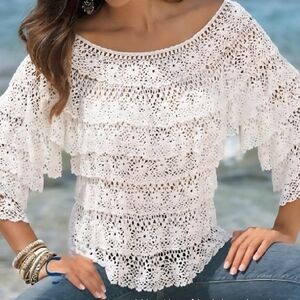 Gorgeous White Crochet Lace Blouse
